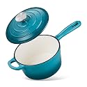 Homikit Cast Iron Sauce Pan, 2 Quart Enameled Cast Iron Saucepan with Lid for All Cooktops, Small Pot Dutch Oven for Kitchen Cooking, Boiling, Nonstick &amp; Heavy Duty, Teal Ombre