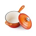 Homikit Small Cast Iron Pot, 1 QT Enameled Cast Iron Sauce Pan with Lid, Heavy Duty Enamel Dutch Oven Kitchen Cookware for Making Pasta, Boiling Soup, Warming Milk, Nonstick &amp; Oven Safe, Flame Orange