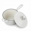 Homikit Small Cast Iron Pot, 1 Quart Enameled Cast Iron Sauce Pan with Lid, Heavy Duty Enamel Dutch Oven Kitchen Cookware for Making Pasta, Boiling Soup, Warming Milk, Nonstick &amp; Oven Safe, White