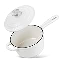 Homikit Small Cast Iron Pot, 2 Quart Enameled Cast Iron Sauce Pan with Lid, Heavy Duty Enamel Dutch Oven Kitchen Cookware for Making Pasta, Boiling Soup, Warming Milk, Nonstick &amp; Oven Safe, White