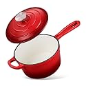 Homikit Small Sauce Pan with Lid, 2QT Enameled Cast Iron Saucepan, Enamel Cast Iron Sauce Cooking Pot Dutch Oven Kitchen Cookware for Making Pasta, Boiling Soup, Warming Milk, Red