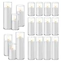 Homjoy 36 PCS White Pillar Candles with Glass Candle Holders Clear Hurricane Candle Holders Glass Cylinder Vases for Centerpieces Wedding Party, Event, Home Office (18 Candles+18 Candle Hoders)