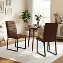 Hommoo Dining Chairs Set of 2, Faux Leather Upholstered Kitchen Chairs, Padded Seat Armless Dining Room Chair with Metal Leg, Modern Dinner Chair for Restaurant Living Room Brown