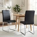 Hommoo Dining Chairs Set of 2, Faux Leather Upholstered Kitchen Chairs, Padded Seat Armless Dining Room Chair with Metal Leg, Modern Dinner Chair for Restaurant Living Room Black