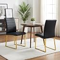 Hommoo Dining Chairs Set of 2, Faux Leather Upholstered Kitchen Chair, Padded Seat Armless Dining Room Chair with Gold Metal Leg, Modern Dinner Chairs for Restaurant Living Room Black
