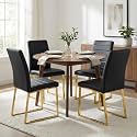 Hommoo Dining Chairs Set of 4, Faux Leather Upholstered Kitchen Chair, Padded Seat Armless Dining Room Chair with Gold Metal Leg, Modern Dinner Chairs for Restaurant Living Room Black