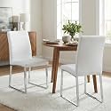 Hommoo Dining Chairs Set of 2, Faux Leather Upholstered Kitchen Chairs, Padded Seat Armless Dining Room Chair with Metal Leg, Modern Dinner Chair for Restaurant Living Room White