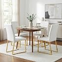Hommoo Dining Chairs Set of 4, Faux Leather Upholstered Kitchen Chair, Padded Seat Armless Dining Room Chair with Gold Metal Leg, Modern Dinner Chairs for Restaurant Living Room White