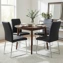 Hommoo Dining Chairs Set of 4, Faux Leather Upholstered Kitchen Chairs, Padded Seat Armless Dining Room Chair with Metal Leg, Modern Dinner Chair for Restaurant Living Room Black