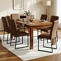 Hommoo Dining Chairs Set of 6, Faux Leather Upholstered Kitchen Chairs, Padded Seat Armless Dining Room Chair with Metal Leg, Modern Dinner Chair for Restaurant Living Room Brown