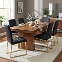 Hommoo Dining Chairs Set of 6, Faux Leather Upholstered Kitchen Chair, Padded Seat Armless Dining Room Chair with Gold Metal Leg, Modern Dinner Chairs for Restaurant Living Room Black