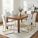 Hommoo Dining Chairs Set of 6, Faux Leather Upholstered Kitchen Chair, Padded Seat Armless Dining Room Chair with Gold Metal Leg, Modern Dinner Chairs for Restaurant Living Room White