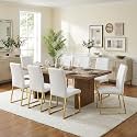 Hommoo Dining Chairs Set of 8, Faux Leather Upholstered Kitchen Chair, Padded Seat Armless Dining Room Chair with Gold Metal Leg, Modern Dinner Chairs for Restaurant Living Room White
