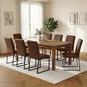 Hommoo Dining Chairs Set of 8, Faux Leather Upholstered Kitchen Chairs, Padded Seat Armless Dining Room Chair with Metal Leg, Modern Dinner Chair for Restaurant Living Room Brown