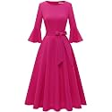 HomRain Women's Church Dresses Modest Bell Sleeve Wedding Guest Cocktail Tea Party Vintage Evening Dress