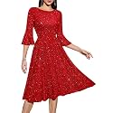 HomRain Women's Church Dresses Modest Bell Sleeve Wedding Guest Cocktail Tea Party Vintage Evening Dress