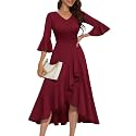HomRain Women's Wedding Guest Dress Elegant Formal Cocktail Bell Sleeve Dress for Prom Homecoming Tea Party