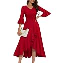 HomRain Women's Wedding Guest Dress Elegant Formal Cocktail Bell Sleeve Dress for Prom Homecoming Tea Party