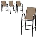 HOMREST Outdoor Bar Height Stools Set of 2,High Back Patio Chairs with Armrests,Textilene Chairs with Breathable Fabric &amp; Metal Frame for All Weather,Light Grey (4, Brown)