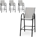 HOMREST Outdoor Bar Height Stools Set of 4,High Back Patio Chairs with Armrests,Textilene Chairs with Breathable Fabric &amp; Metal Frame for All Weather,Light Grey