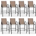 HOMREST Outdoor Bar Height Stools Set of 8,High Back Patio Chairs with Armrests,Textilene Chairs with Breathable Fabric &amp; Metal Frame for All Weather,Brown