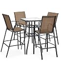 HOMREST Outdoor Bar Height Stools Set of 5,4 High Back Patio Bar Chairs with Outdoor High Top Table,All Weather Outdoor High Top Bistro Set Furniture for Patio,Balcony,Brown
