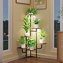 Homsorout Corner Plant Stand with Grow Light - 6 Tier Plant Stand Indoor Square Metal Plant Shelf with Adjustable Light, Plant Organizer for Living Room, Graden, Home Decor, Brown