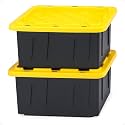 HOMZ Durabilt Plastic Storage Bins with Lids, 15 Gal, Black/Yellow, 2 Pack