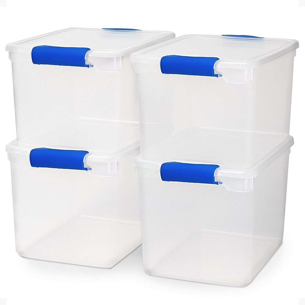 HOMZ 4-Pack 31 Quart Latching Lid, Clear Plastic Storage Organizer Bins ...