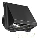 Hon&amp;Guan Dryer Vent Cover Outside with Removable Mesh, Wall Mount Extractor Vent with Rubber Cushioned Non-Return Flap, High Quality Iron Outside Dryer Vent Cover for House (Black, 6 Inch)