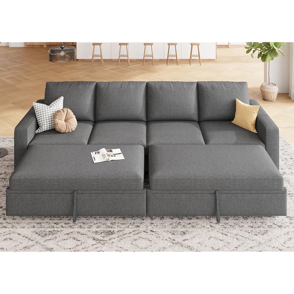 HONBAY Modular Sectional Sleeper Sofa Bed, with Pull Out Bed, Linen ...