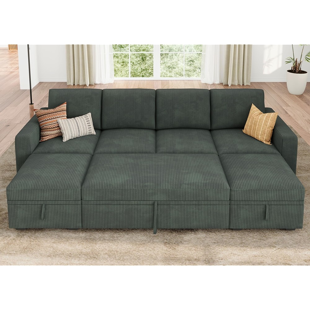 HONBAY Modular Sectional Sleeper Sofa Bed, Corduroy Pull Out Couch with ...