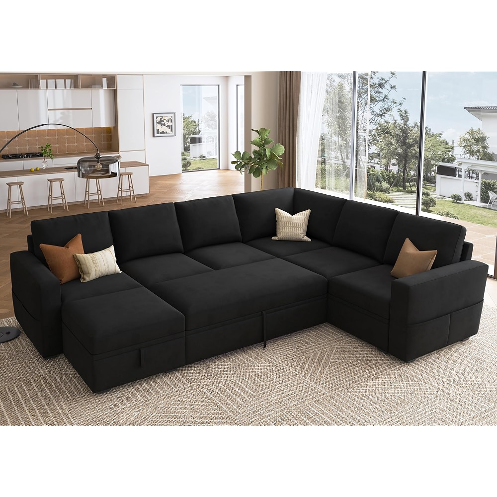 HONBAY Sectional Sleeper Couch with Pull Out Bed, U Shaped Sectional ...