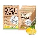 Honest Home Powder to Liquid Dish Wash | 2.5L Refill | 5 Sachets, 500ml each | Dish Wash for Home Use | Lemon Fragrance | Gentle on Hands