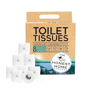 honest home 2 ply toilet tissue paper rolls  2400 pulls  300 pulls x 8 rolls  100 virgin pulp  super soft toilet roll  clog-free