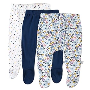 honestbaby baby 3-pack footed pants roomy fit pull on bottoms 100 organic cotton for infant baby boys girls unisex