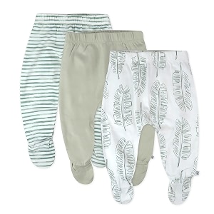 honestbaby baby 3-pack footed pants roomy fit pull on bottoms 100 organic cotton for infant baby boys girls unisex