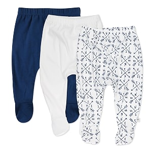 honestbaby baby 3-pack footed pants roomy fit pull on bottoms 100 organic cotton for infant baby boys girls unisex