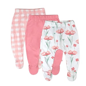 honestbaby baby 3-pack footed pants roomy fit pull on bottoms 100 organic cotton for infant baby boys girls unisex