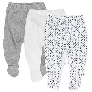 honestbaby baby 3-pack footed pants roomy fit pull on bottoms 100 organic cotton for infant baby boys girls unisex