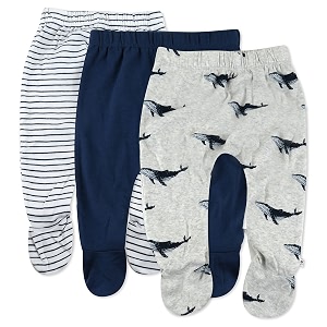 honestbaby baby 3-pack footed pants roomy fit pull on bottoms 100 organic cotton for infant baby boys girls unisex