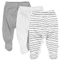 HonestBaby Baby 3-Pack Footed Pants Roomy Fit Pull on Bottoms 100% Organic Cotton for Infant Baby Boys, Girls, Unisex
