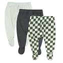 HonestBaby Baby 3-Pack Footed Pants Roomy Fit Pull on Bottoms 100% Organic Cotton for Infant Baby Boys, Girls, Unisex