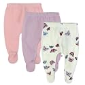 HonestBaby Baby 3-Pack Footed Pants Roomy Fit Pull on Bottoms 100% Organic Cotton for Infant Baby Boys, Girls, Unisex