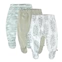 HonestBaby Baby 3-Pack Footed Pants Roomy Fit Pull on Bottoms 100% Organic Cotton for Infant Baby Boys, Girls, Unisex