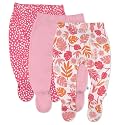 HonestBaby Baby 3-Pack Footed Pants Roomy Fit Pull on Bottoms 100% Organic Cotton for Infant Baby Boys, Girls, Unisex