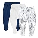 HonestBaby Baby 3-Pack Footed Pants Roomy Fit Pull on Bottoms 100% Organic Cotton for Infant Baby Boys, Girls, Unisex