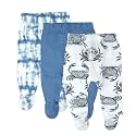 HonestBaby Baby 3-Pack Footed Pants Roomy Fit Pull on Bottoms 100% Organic Cotton for Infant Baby Boys, Girls, Unisex