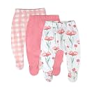 HonestBaby Baby 3-Pack Footed Pants Roomy Fit Pull on Bottoms 100% Organic Cotton for Infant Baby Boys, Girls, Unisex