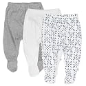 HonestBaby Baby 3-Pack Footed Pants Roomy Fit Pull on Bottoms 100% Organic Cotton for Infant Baby Boys, Girls, Unisex